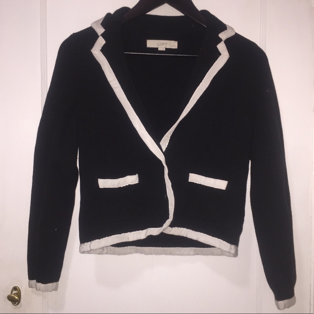 Loft Petites Sweater Knit Black White Tuxedo Blazer, SP - Picture 4 of 6